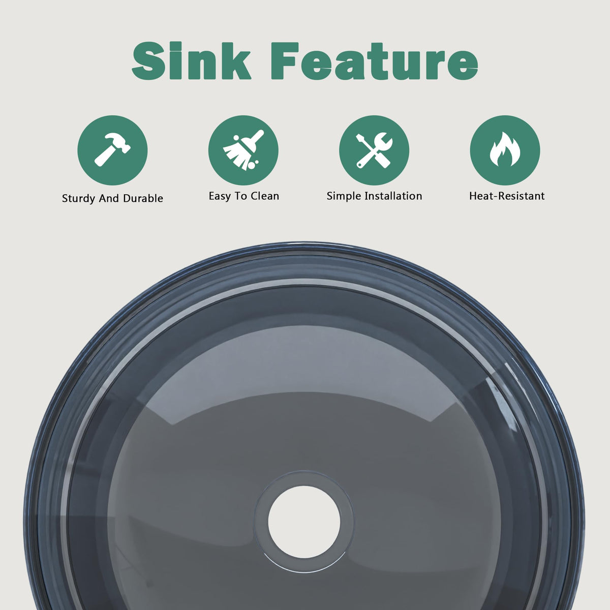 Design Vessel Sink Concrete Bathroom Sink above Counter Small Vessel Sink Bathroom Sink Bowl Countertop Modern Sinks with Faucet and Drain Combo 15.7" Round Gray