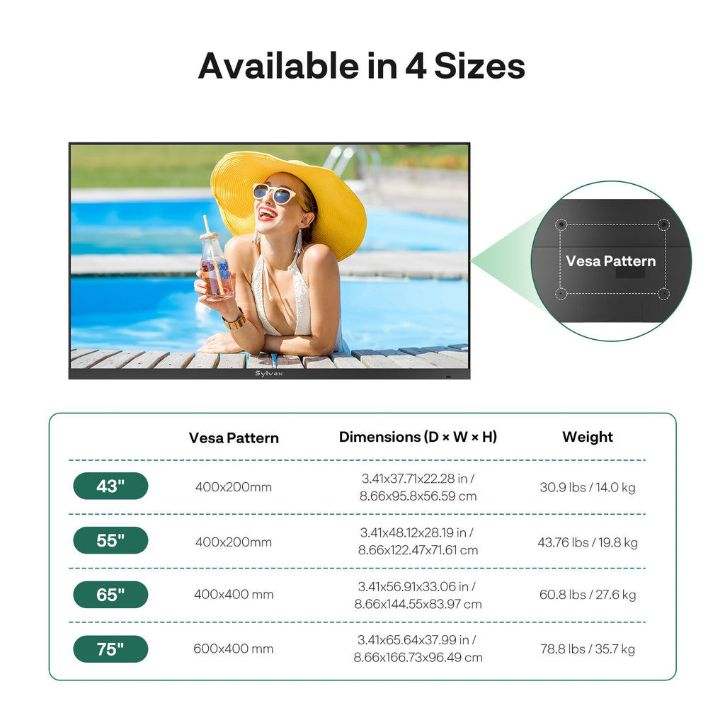 SYLVOX Outdoor TV, 85'' Mini LED QLED, 3500 Nits Extreme Brightness, 120Hz