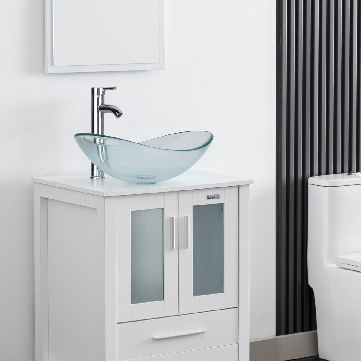 eclife 21.5" Bathroom Vessel Sink Modern Artistic Single Brown Boat Tempered Glass Basin Countertop Bowl Sink for Lavatory Vanity Cabinet, W/Water Save Faucet Pop Up Drain (A29BR)