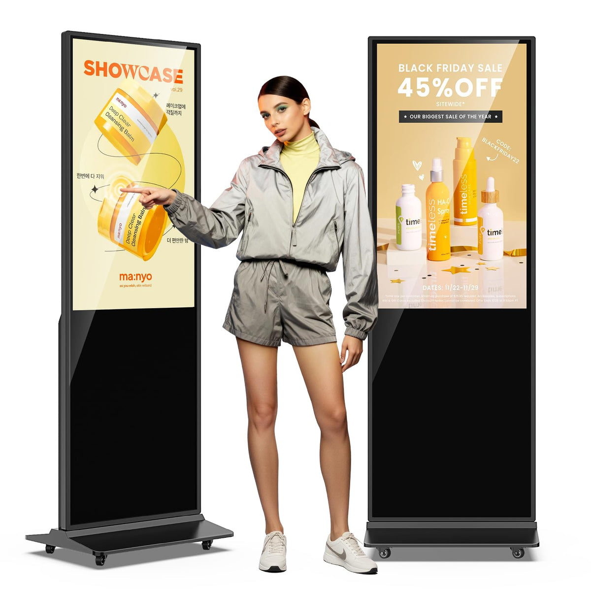 JIYANG 49 Inch Touchscreen Digital Signage Display Kiosk, Indoor Floor Standing LCD Advertising Display with Android Media Player, HDMI/USB/WiFi Input Auto Split Screenï¼Blackï¼