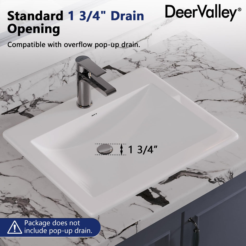 DeerValley Modern Drop In Bathroom Sink White 20"x17" Oval Vanity Art Basin