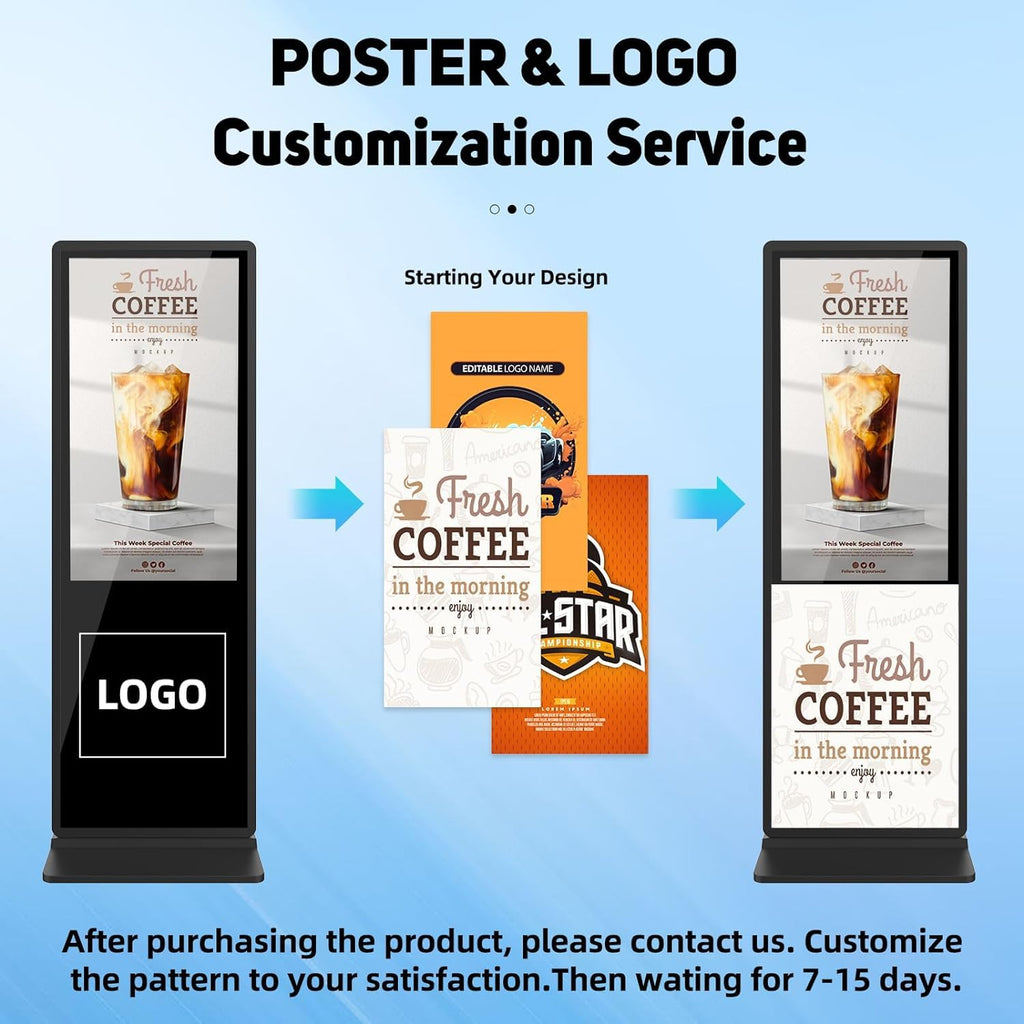 32 inch Indoor Digital Signage LCD Screen IPS Floor Standing Digital Kiosks Interactive Displays with WiFi HDMI/USB Input Auto AD Player, Android OS Black