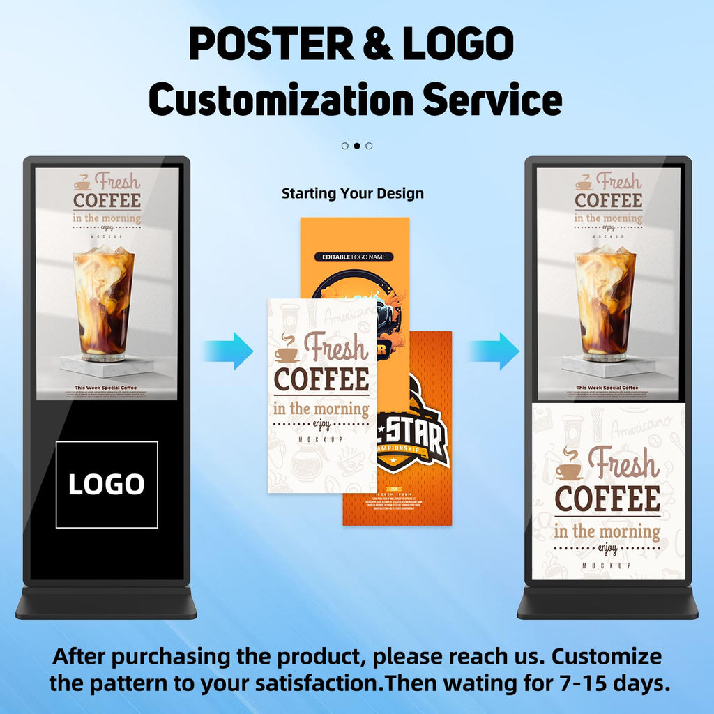 32 inch Indoor Digital Signage LCD Screen IPS Floor Standing Digital Kiosks Interactive Displays with WiFi HDMI/USB Input Auto AD Player, Android OS Black