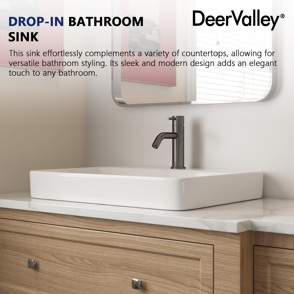 DeerValley Modern Drop In Bathroom Sink White 20"x17" Oval Vanity Art Basin