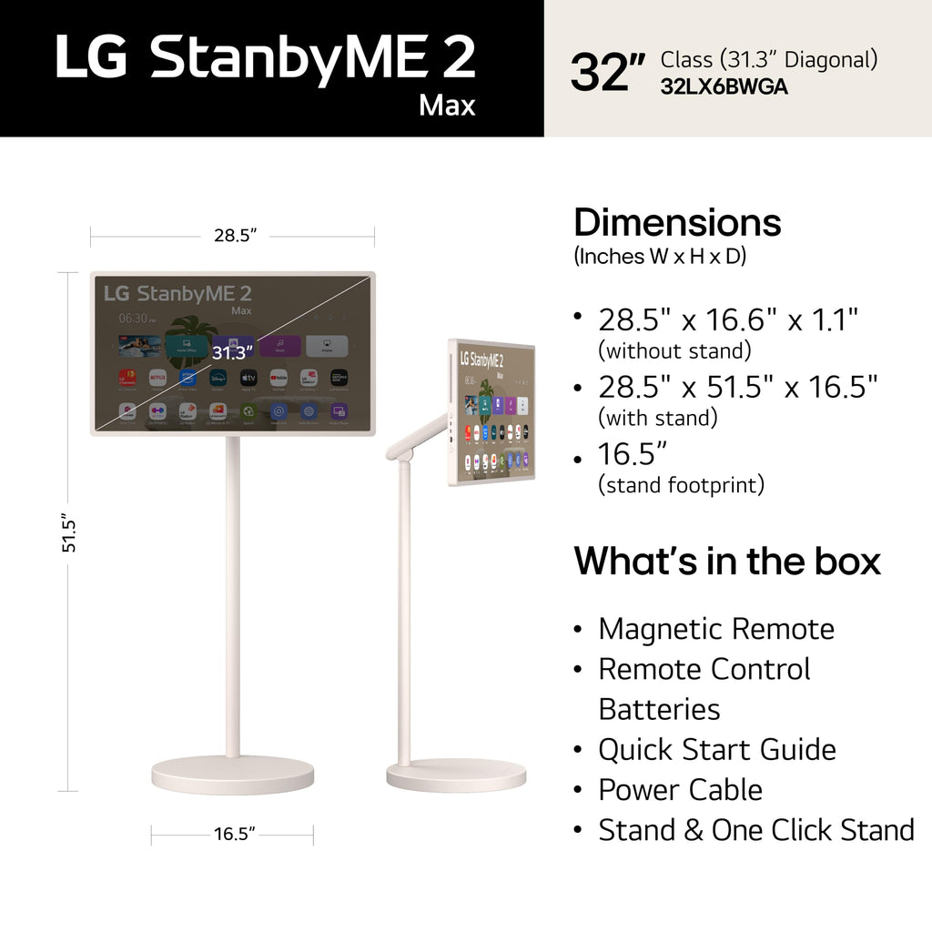 LG 27-Inch StanbyME 2 with Folio Cover, Portable Touch Screen TV, Dolby Vision, HDR10, Filmmaker Mode, Built-in Battery, Full Swivel Rotation (27LX6TYGA, 2025)