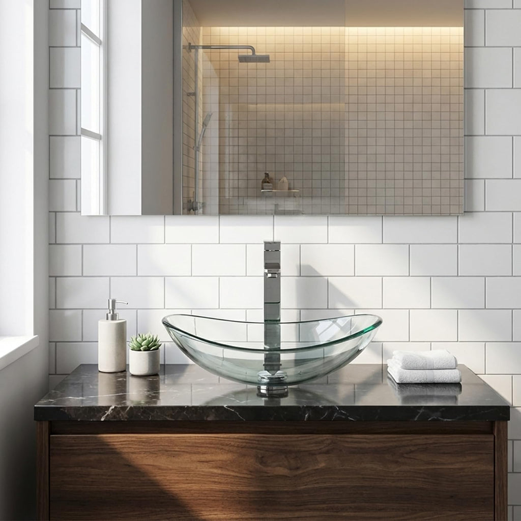 Bathroom Leaf Shape Artistic Glass Vessel Sink, Brown
