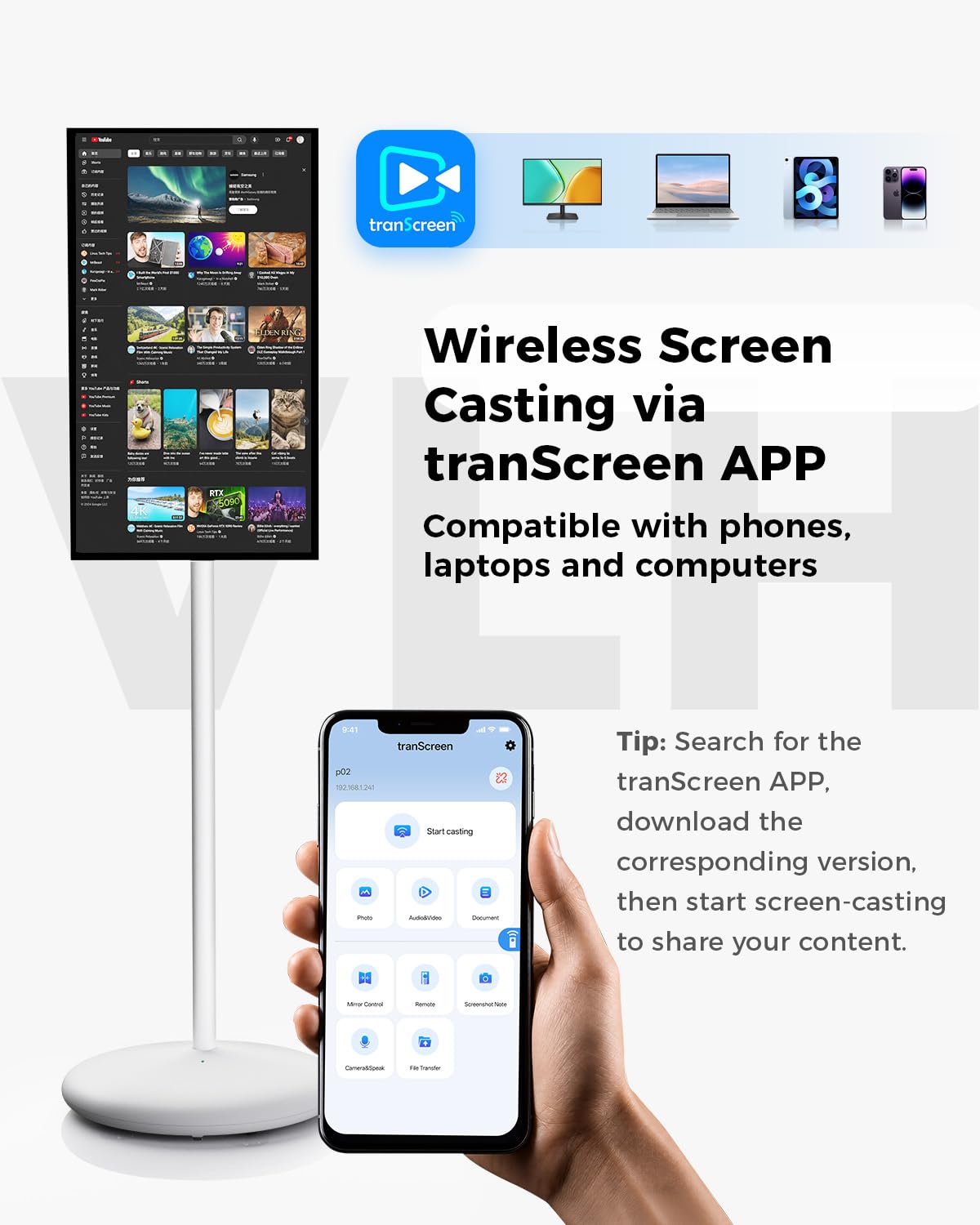 VLH 32 Inch Smart Portable TV Tablet with Rolling Stand, 1080P Touch Screen Rolling TV, Built-in 38400mAh Battery, Android 15, 8+128GB Wireless TV on Wheels with Remote, 360Â° Rotation, 5MP Camera