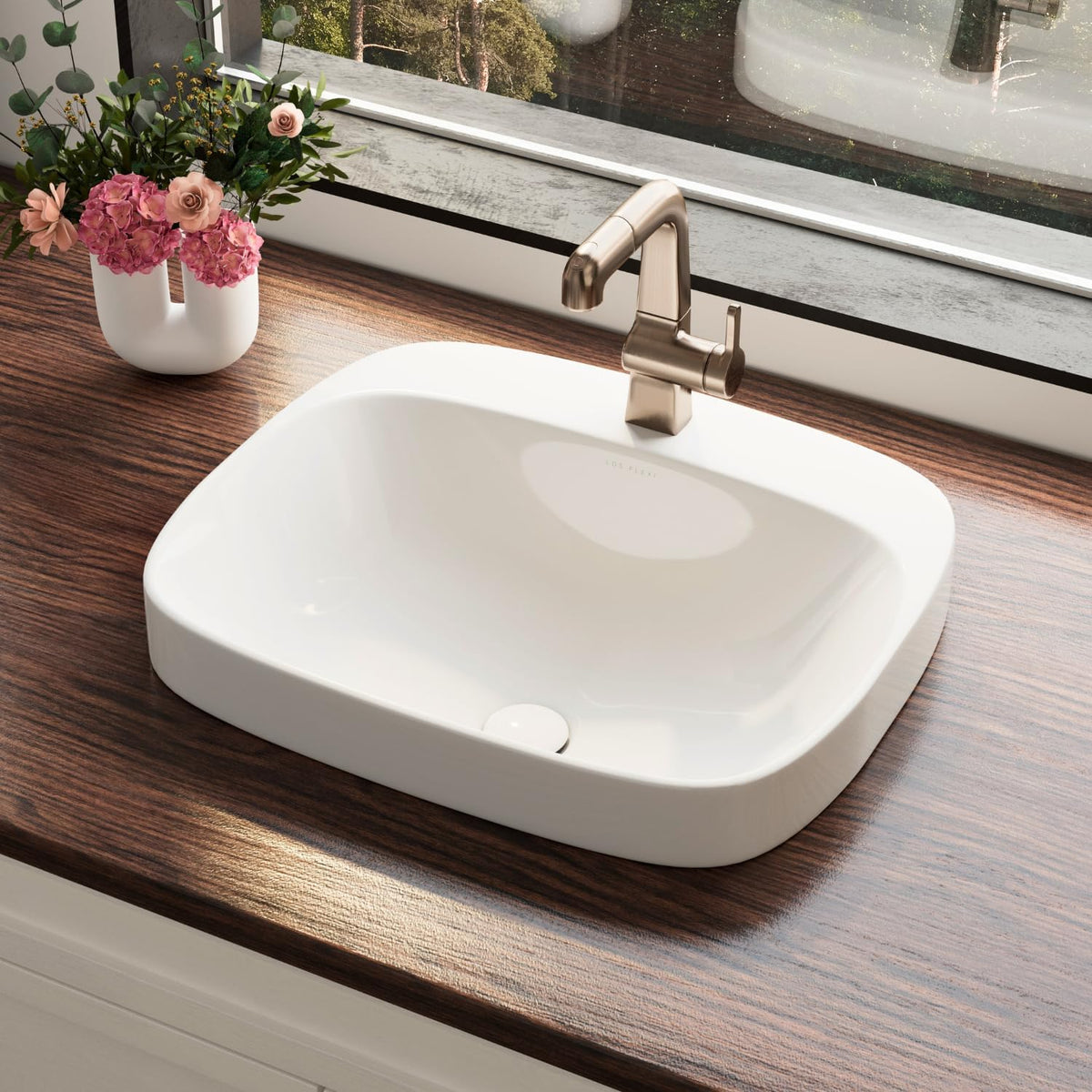 20â³W x 17â³D Drop In Bathroom Sink with Free Pop-Up Drain, White Ceramic Rectangular Semi Recessed Bathroom Sink with Single Faucet Hole, Modern Vessel Sink, Durable Above Counter Basin