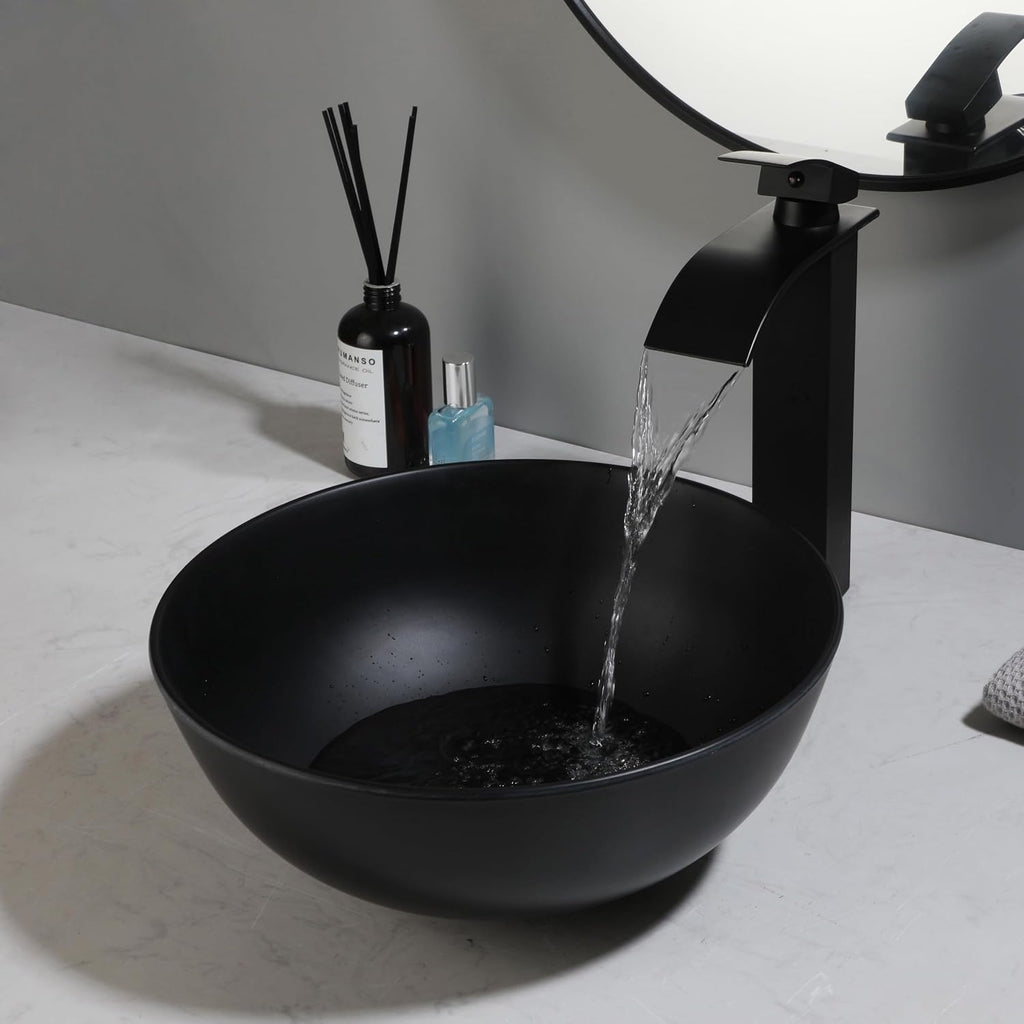 13 Inch Round Black Bathroom Vessel Sink Set