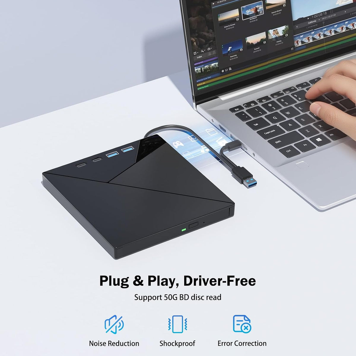 Wbacon 7 in 1 External 4k Blu Ray Drive for Laptop, USB 3.0 Blu Ray Burner