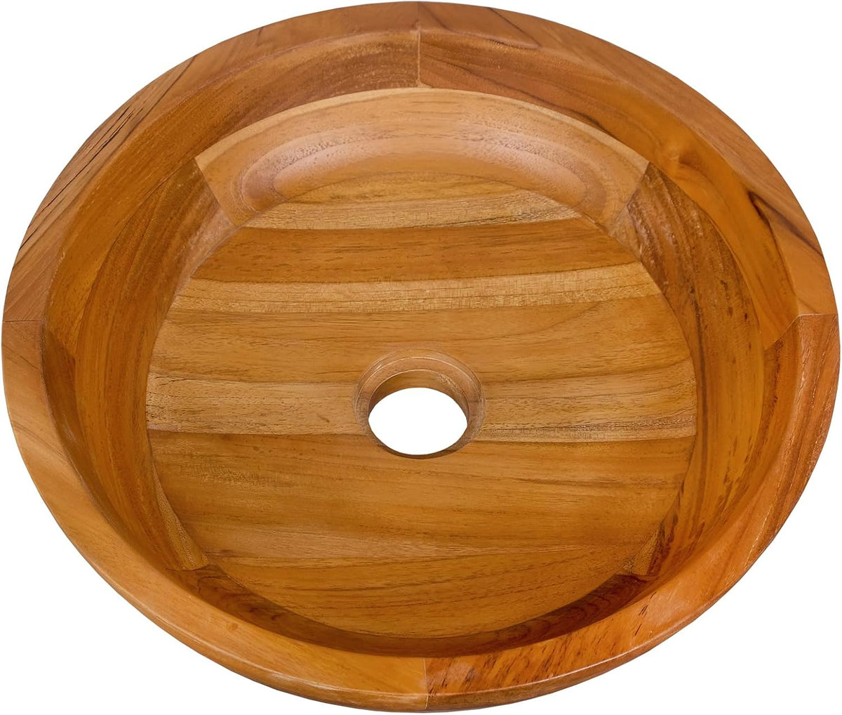 Giantex Teak Wood Vessel Sink - Bathroom Washbasin with Smooth Finish, Round Corner, 2.5â Drain Hole for 1 5/8" Drainage, Above Counter Vanity Sinks, No Assembly Art Basin (16â x 16â x 4â Bowl-shaped)