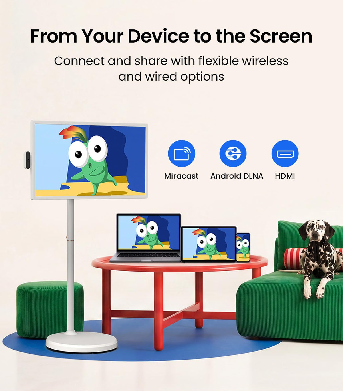 ApoloSign 32 Inch 4K UHD Smart Portable TV on Wheels, Android 16 EDLA Certified, 256GB Storage, Built-in 15000mAh Battery, Voice Remote, Touch Screen TV with Rolling Stand for Home, Office - Gen2