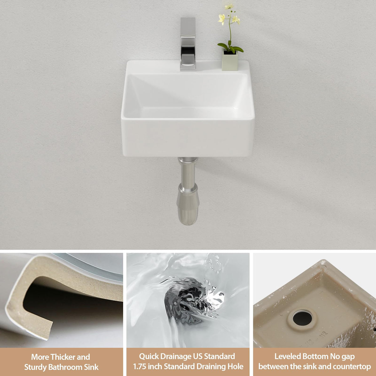 Lordear Wall Mounted Vessel Sink 16x11 Inch, U-Shape White Porcelain Bathroom Sink with Black Faucet and Support Pedestal Legs, Wall Hung Vanity Sink with Towel Rack for Small Bathrooms