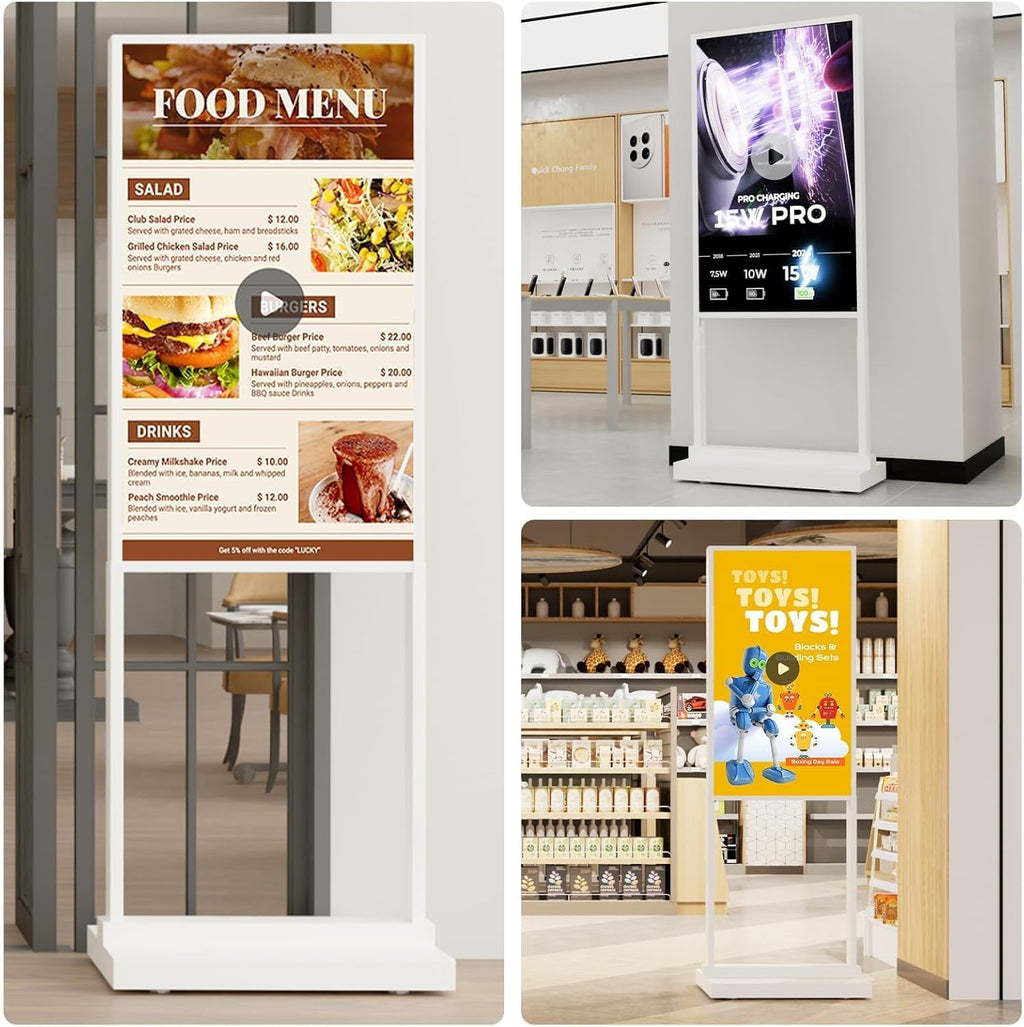 32 inch Digital Signage Kiosk 700 nits FHD Ultra-Bright Advertising Screen Floor Standing Digital Poster for Retail Displays and Trade Show Display Free Web Content Editor Android USB