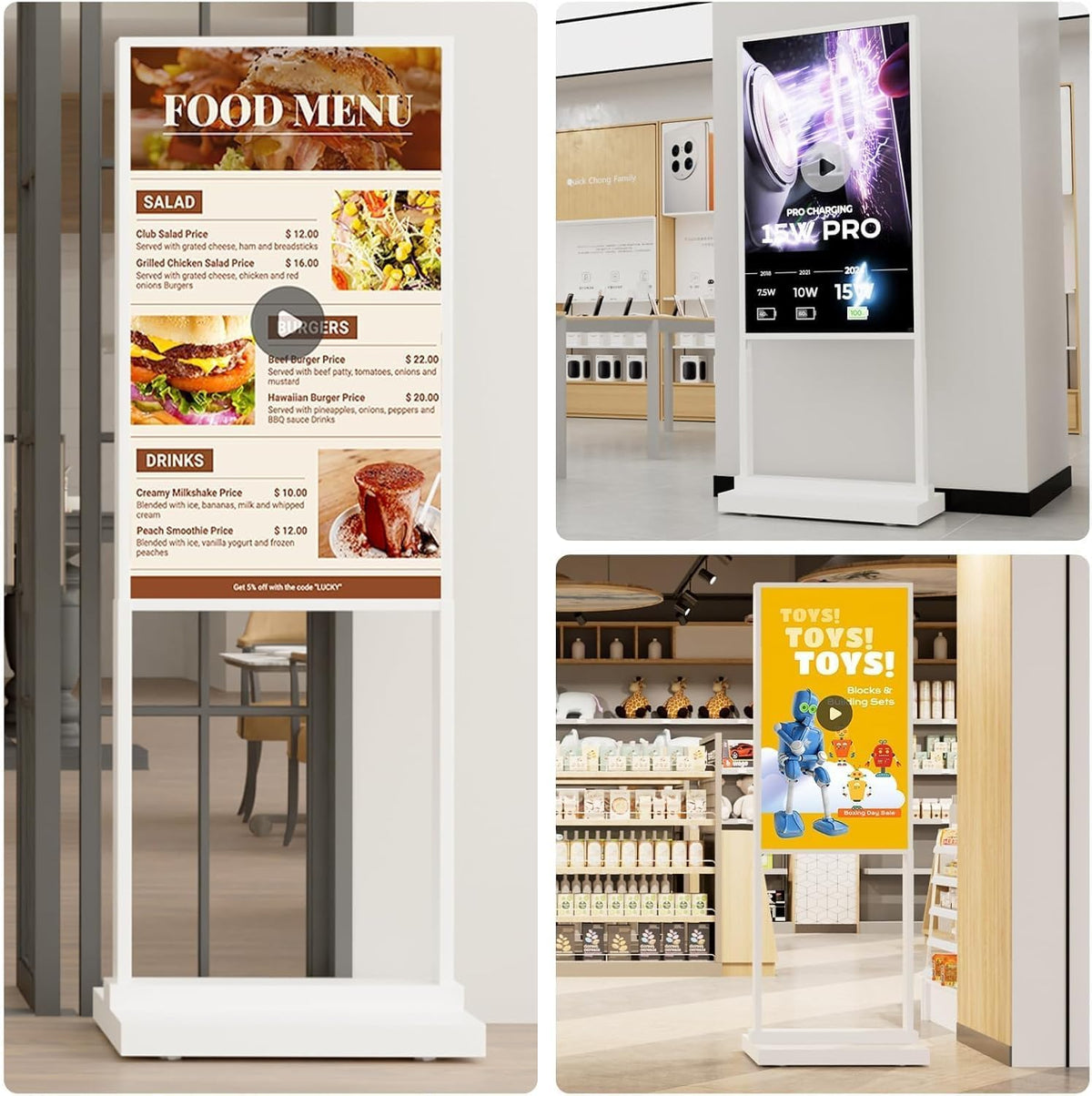 32 inch Digital Signage Kiosk 700 nits FHD Ultra-Bright Advertising Screen Floor Standing Digital Poster for Retail Displays and Trade Show Display Free Web Content Editor Android USB