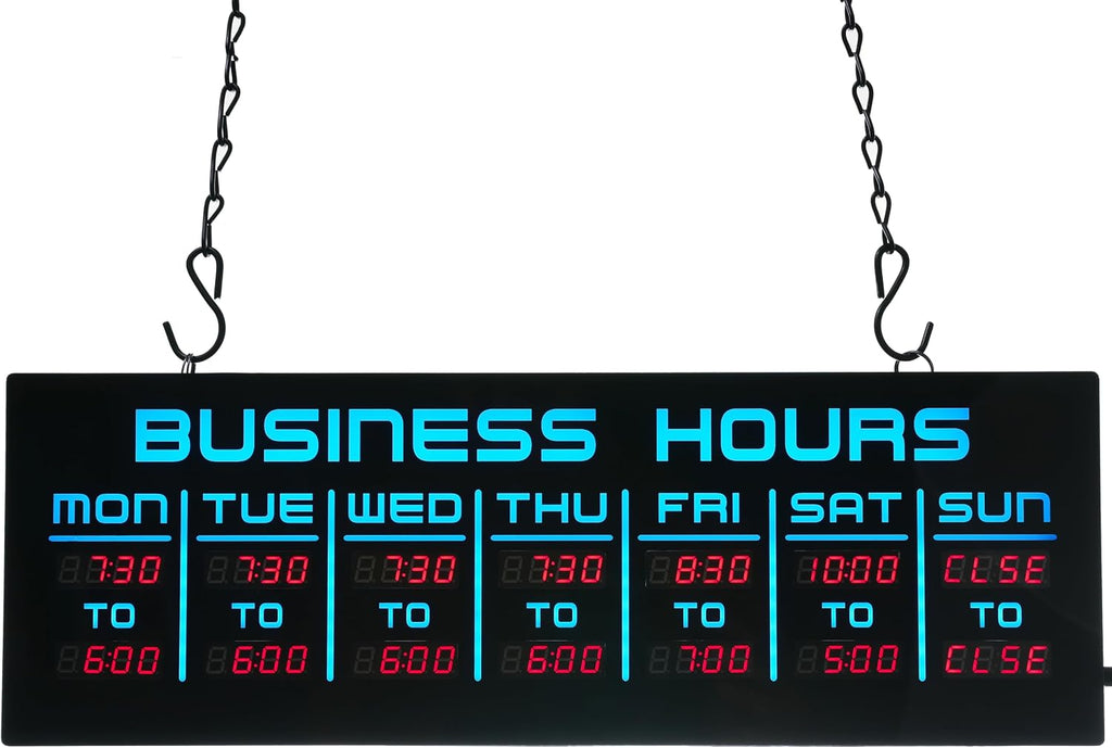 Digital Business Hours Sign by ELEMENT LUX - Electronic Programmable Hours of Operation Signs for Business with Ultra Bright LEDs for Glass Door - Remote and Hanging Kit - 16in x 5.5in, Blue