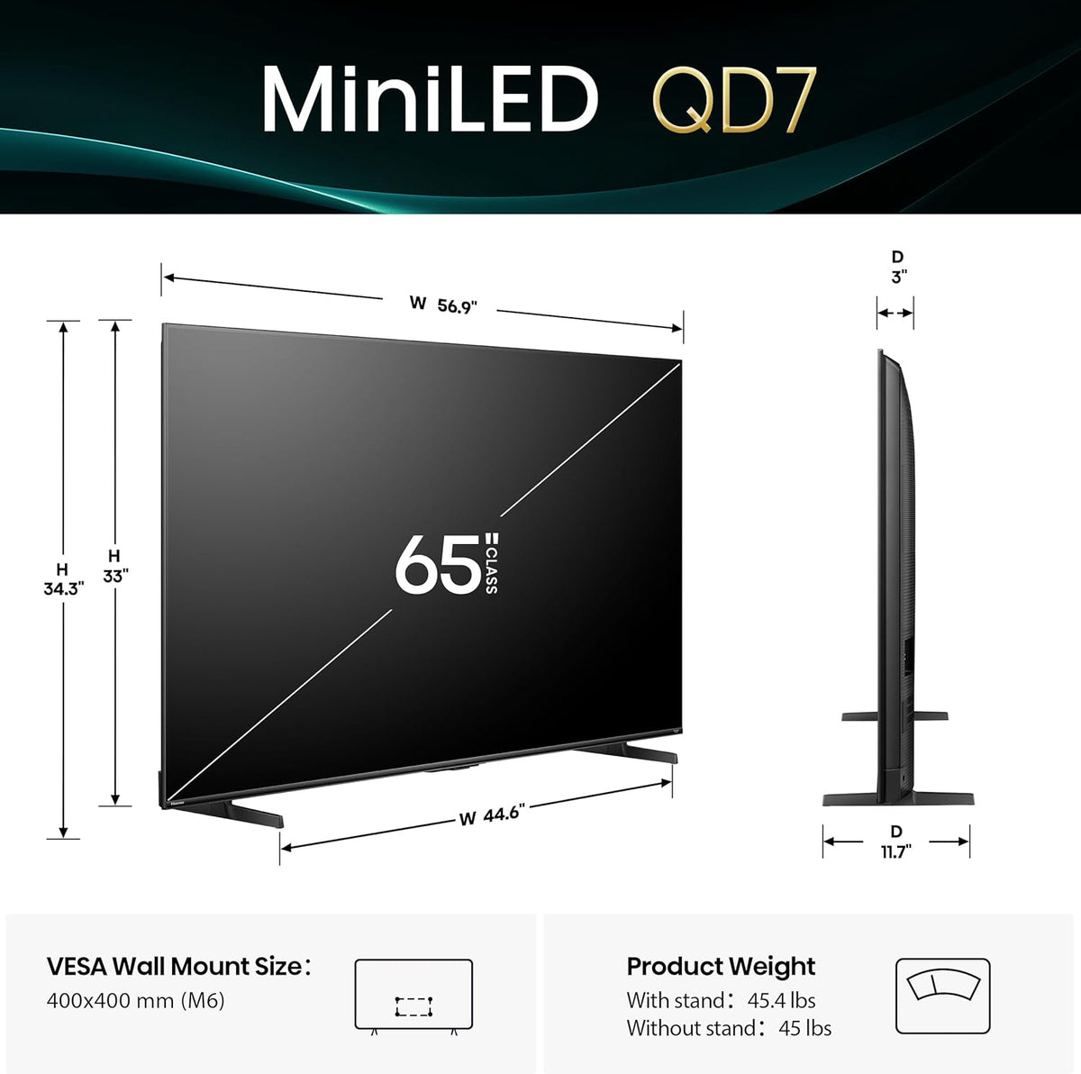 Hisense 65" Class QD7 Series Mini-LED 4K UHD Smart Fire TV (65QD7QF, 2025 Model) - QLED, HDR10+, Dolby Vision, Dolby Atmos, Game Mode Plus, ALLM, Alexa Built in with Voice Remote, Streaming TV, Black