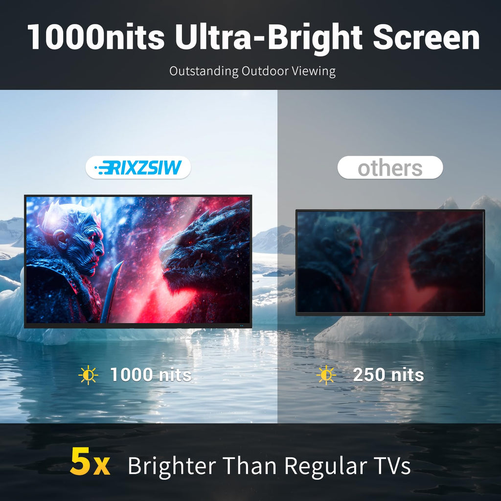 55 Inch Outdoor TV, 2000 Nits Ultra Bright 4K UHD Weatherproof Television, IP55 Waterproof Smart Outside TV with WebOS for Sunlight, Backyard, Poolside, Deck & Patio