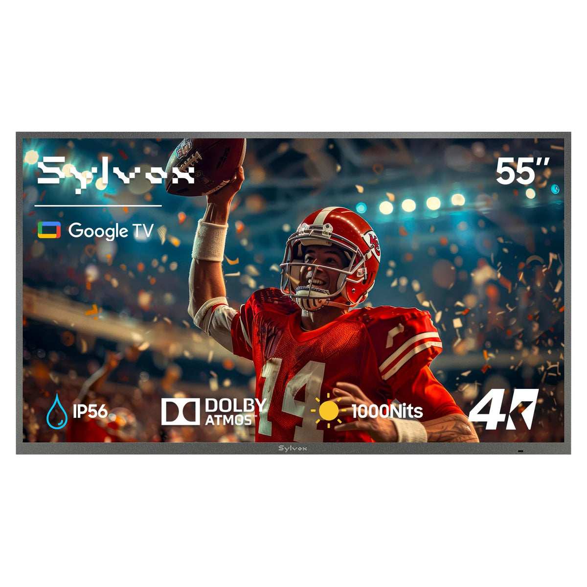 SYLVOX 65'' Outdoor TV, Premium Ultra-Narrow Bezel, IP56 Weatherproof, 1,000-Nit 4K UHD Anti-Glare Screen, Smart Google TV, All-Metal Durable Outdoor TV for Deck, Patio, Partial Sun (Frameless, 2026)
