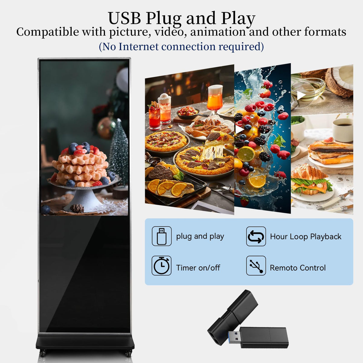 43" Touch Digital Signage Display Kiosk Floor Stand Advertising