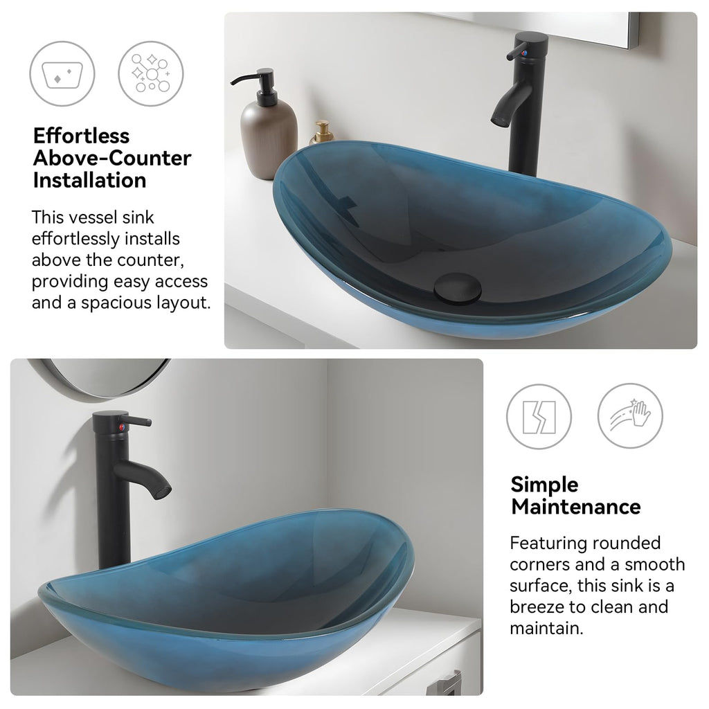 YOURLITE Bathroom Artistic Vessel Sink, Tempered Glass Countertop Bowl Sink
