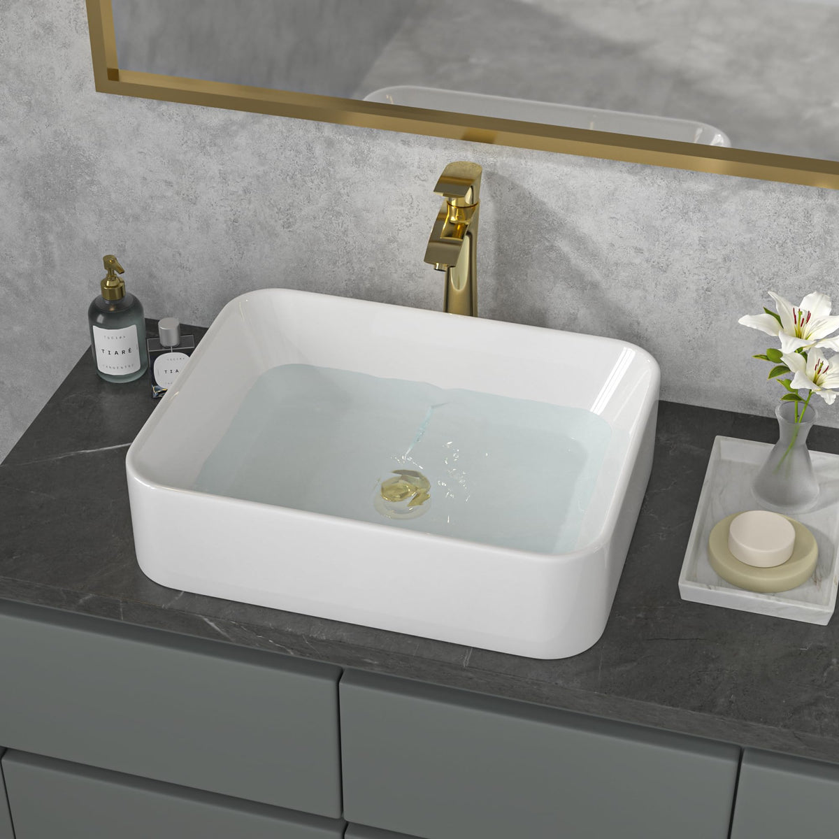 Sarlai Black Vessel Sink Rectangular - 24"x14" Modern Bathroom Vessel Sink Rectangle Above Counter Black Ceramic Porcelain Lavatory Vanity Sink Art Basin