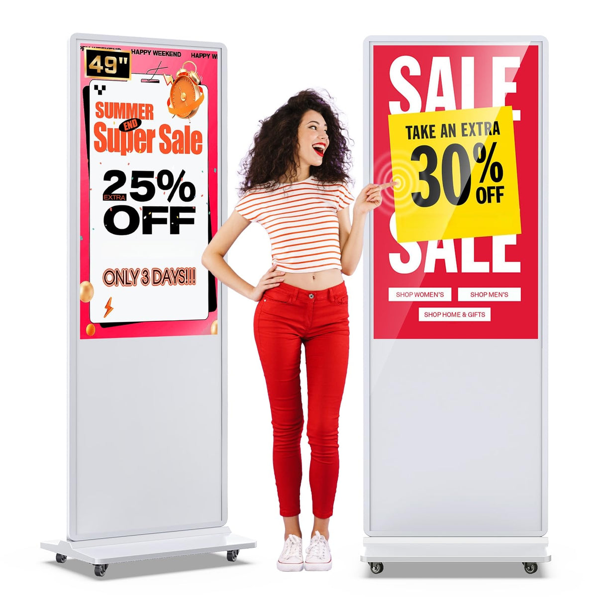 MWE 43 Inch Indoor Floor Standing Digital Signage Advertising Display Kiosk LCD Screen Commercial Totem Android System Vertical Poster with Auto Media Player