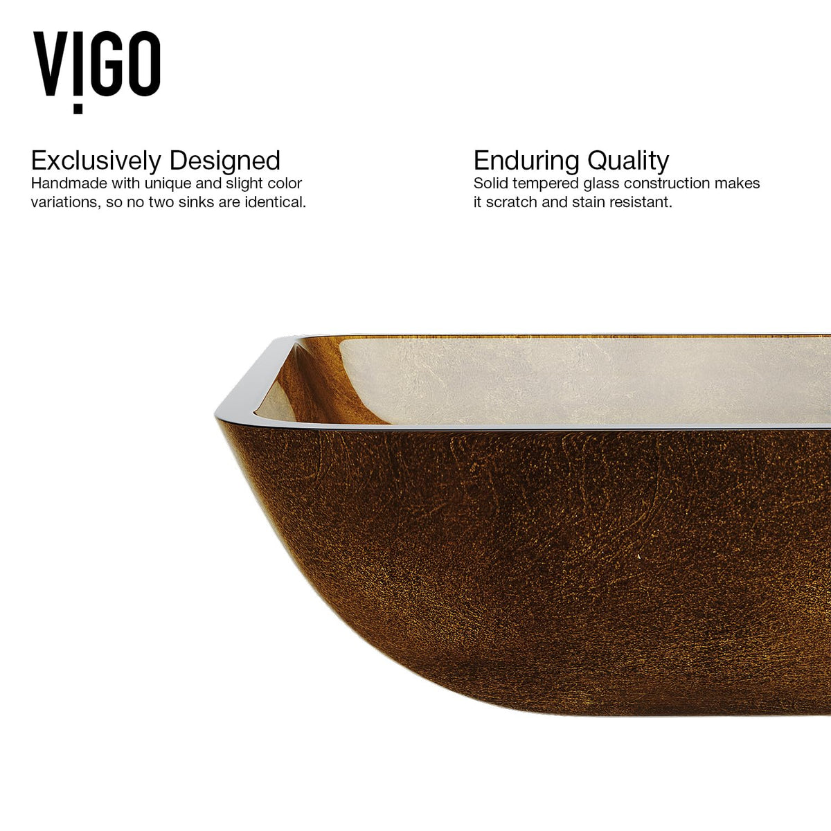 Vigo Vessel Sink Brown - 23â Artistic Rectangular Bathroom Vessel Sink, Tempered Glass Above Counter Sink with NonStickShield & QuickDrain, Modern Luxury Design