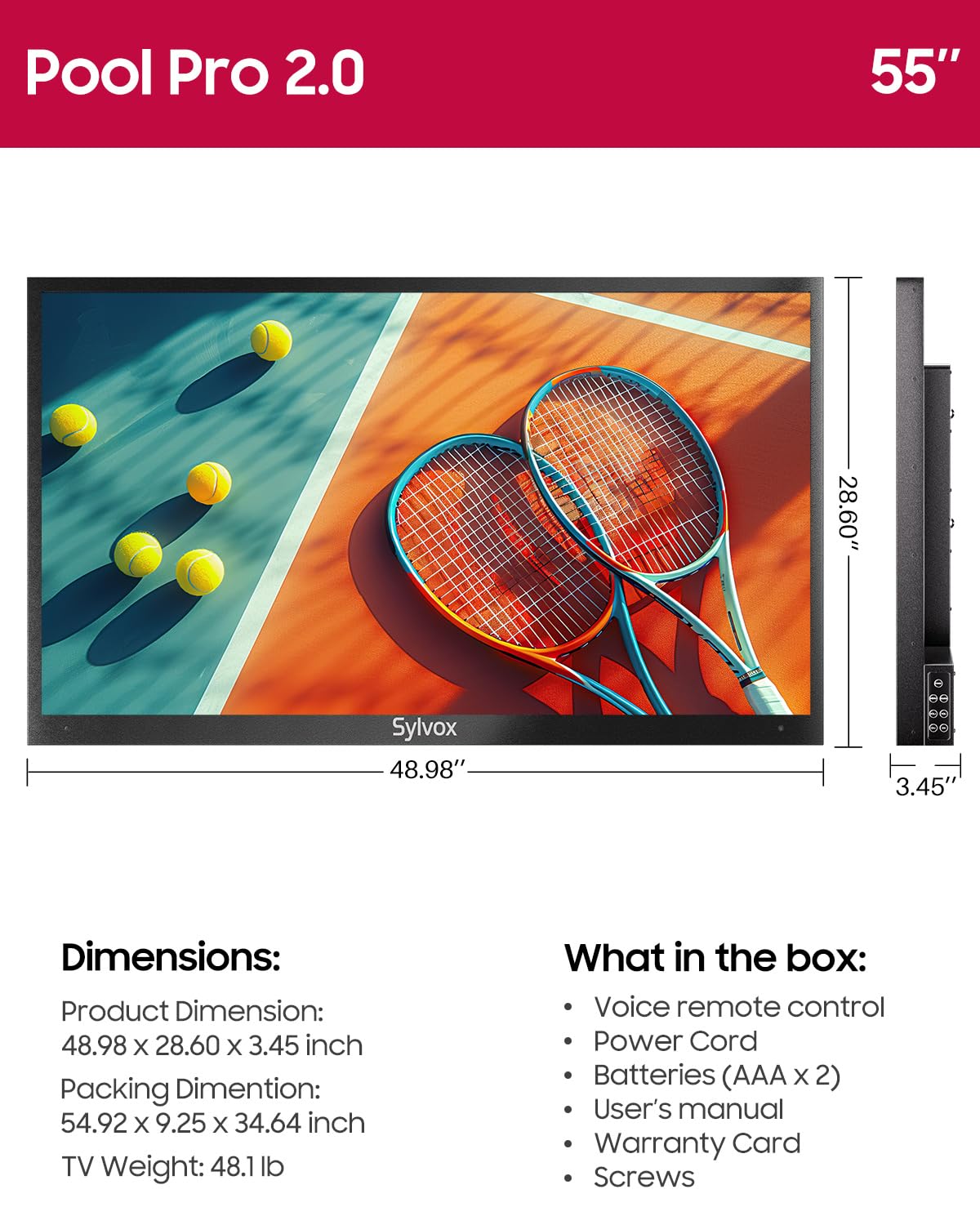 SYLVOX Outdoor TV, 85'' Mini LED QLED, 3500 Nits Extreme Brightness, 120Hz