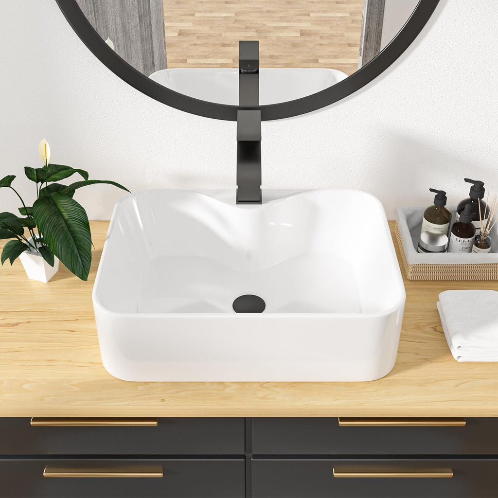 Kichae 16"x12" Vessel Sink Rectangle - Modern Above Matte Black Porcelain Ceramic Bathroom Vessel Vanity Sink Bowl Art Basin
