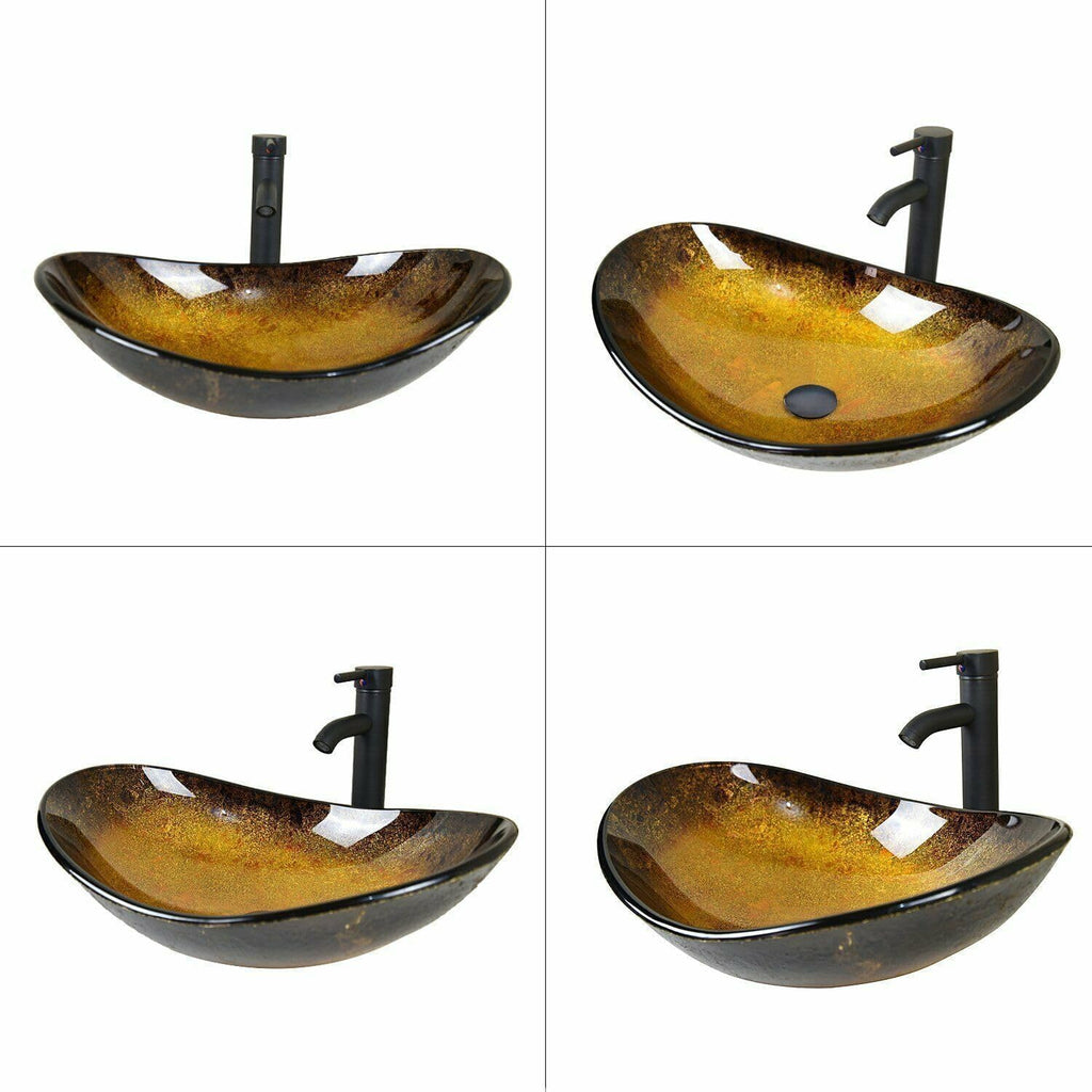 YOURLITE Bathroom Artistic Vessel Sink, Tempered Glass Countertop Bowl Sink