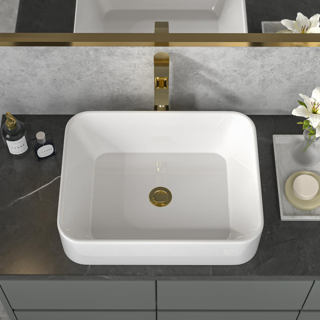 Sarlai Black Vessel Sink Rectangular - 24"x14" Modern Bathroom Vessel Sink Rectangle Above Counter Black Ceramic Porcelain Lavatory Vanity Sink Art Basin