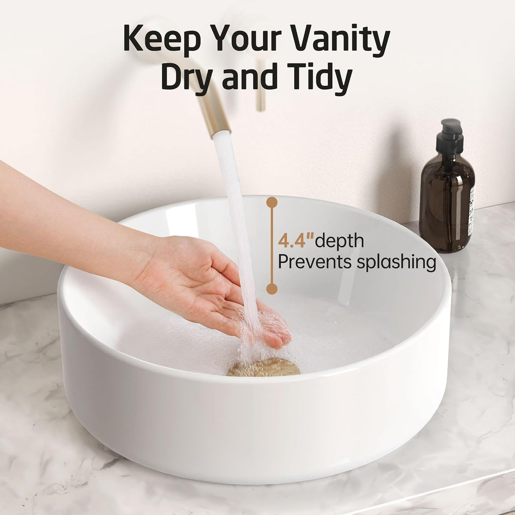 KES 16 Inch Round Vessel Sink, Bowl Sink for Bathrooms, White Ceramic