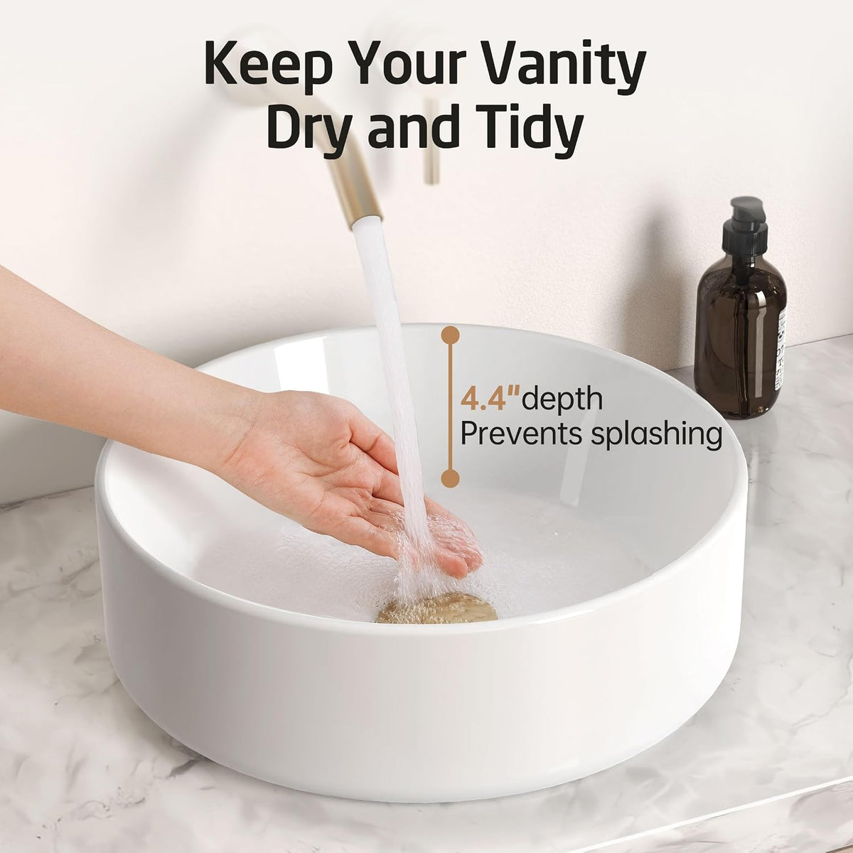 KES 16 Inch Round Vessel Sink, Bowl Sink for Bathrooms, White Ceramic