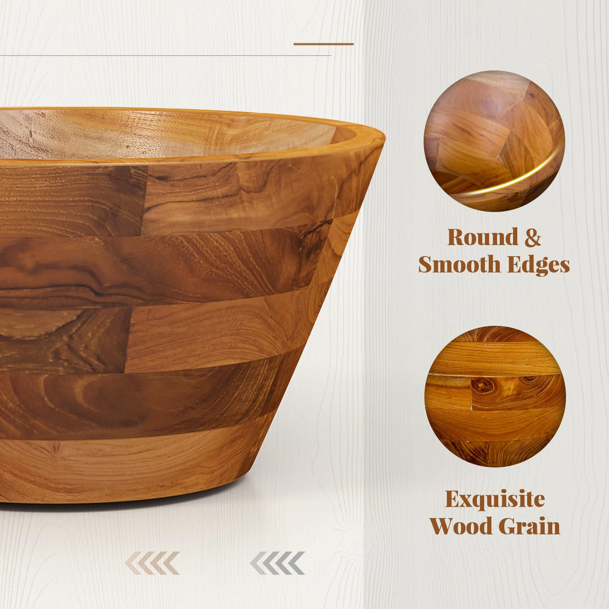 Giantex Teak Wood Vessel Sink - Bathroom Washbasin with Smooth Finish, Round Corner, 2.5â Drain Hole for 1 5/8" Drainage, Above Counter Vanity Sinks, No Assembly Art Basin (16â x 16â x 4â Bowl-shaped)