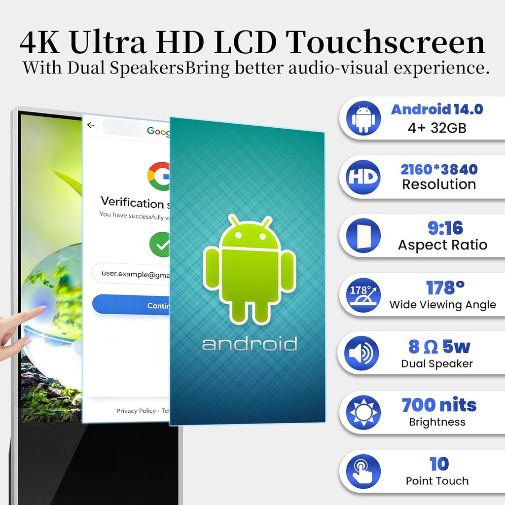 43" Touch Digital Signage Display Kiosk Floor Stand Advertising