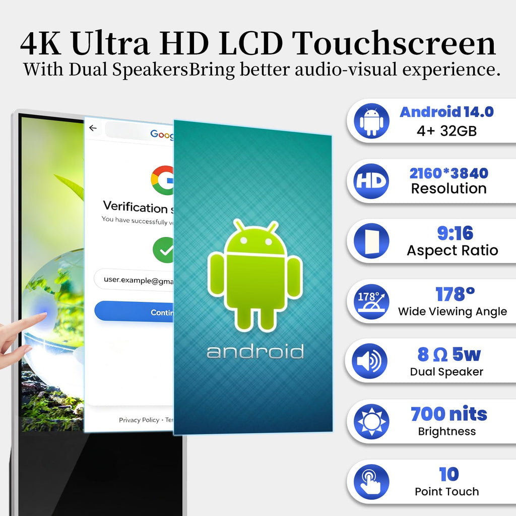43" Touch Digital Signage Display Kiosk Floor Stand Advertising