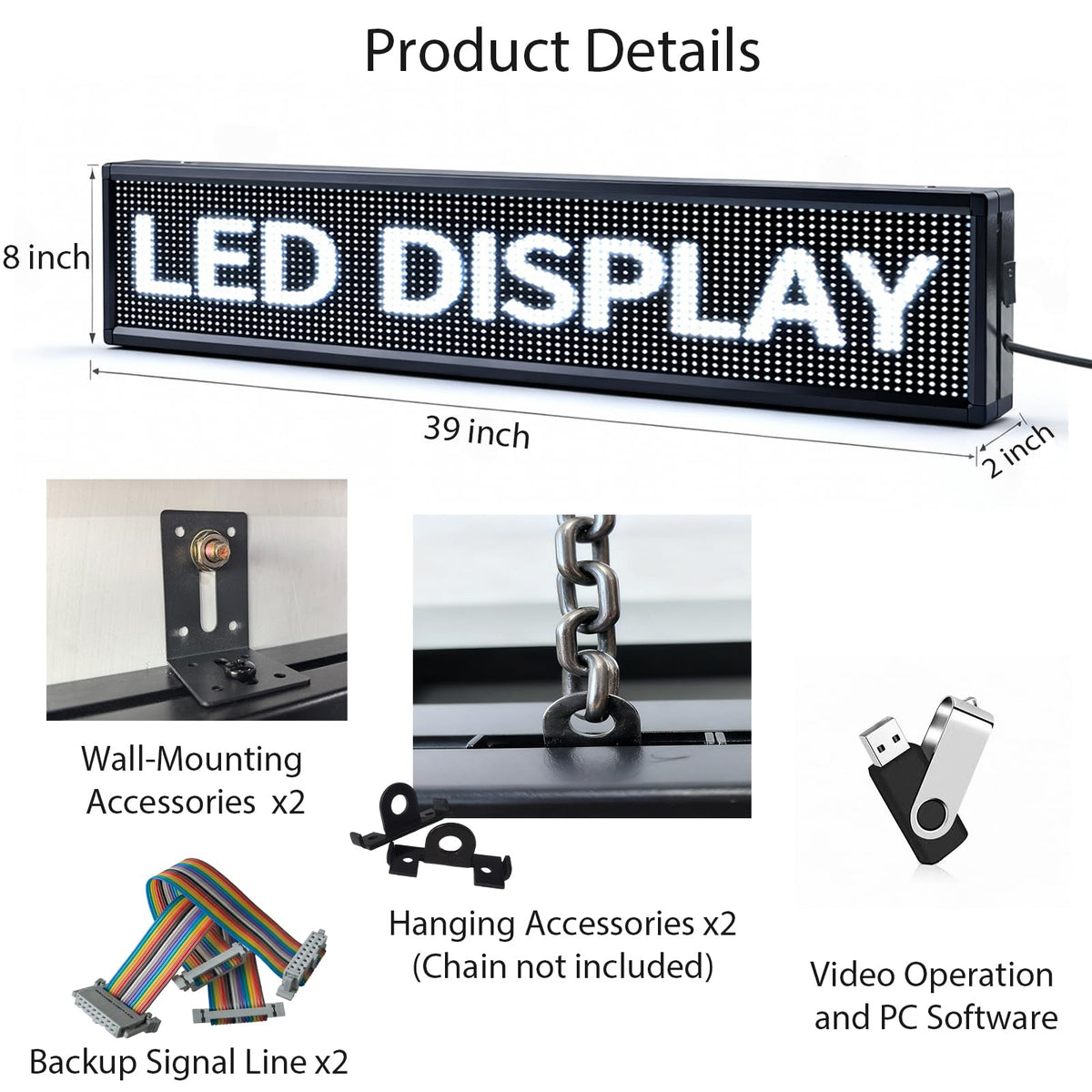 P6 Programmable LED Sign Supports Text/Image/Video, 40"x17" Outdoor Scrolling LED Digital Display for Business, IP65 Waterproof Electronic Message Board with WiFi & USB Control