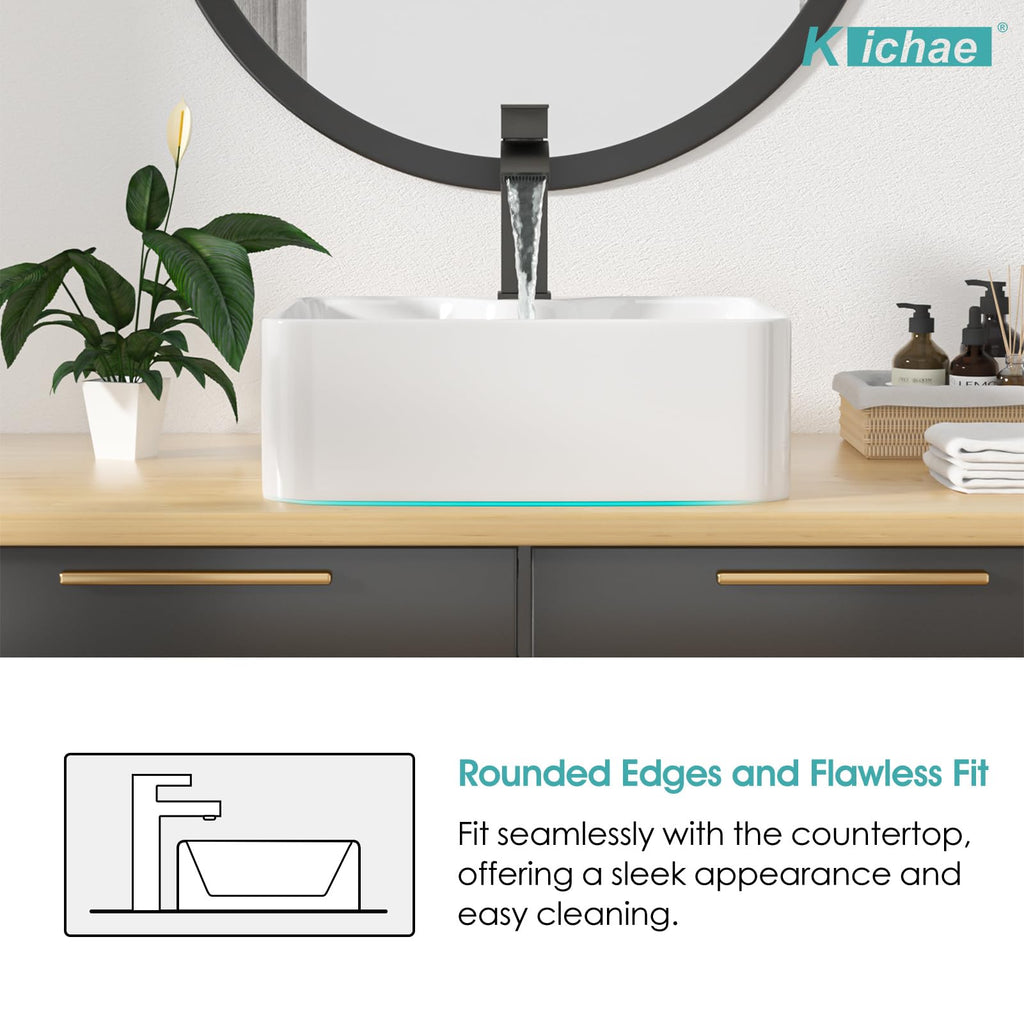 Kichae 16"x12" Vessel Sink Rectangle - Modern Above Matte Black Porcelain Ceramic Bathroom Vessel Vanity Sink Bowl Art Basin