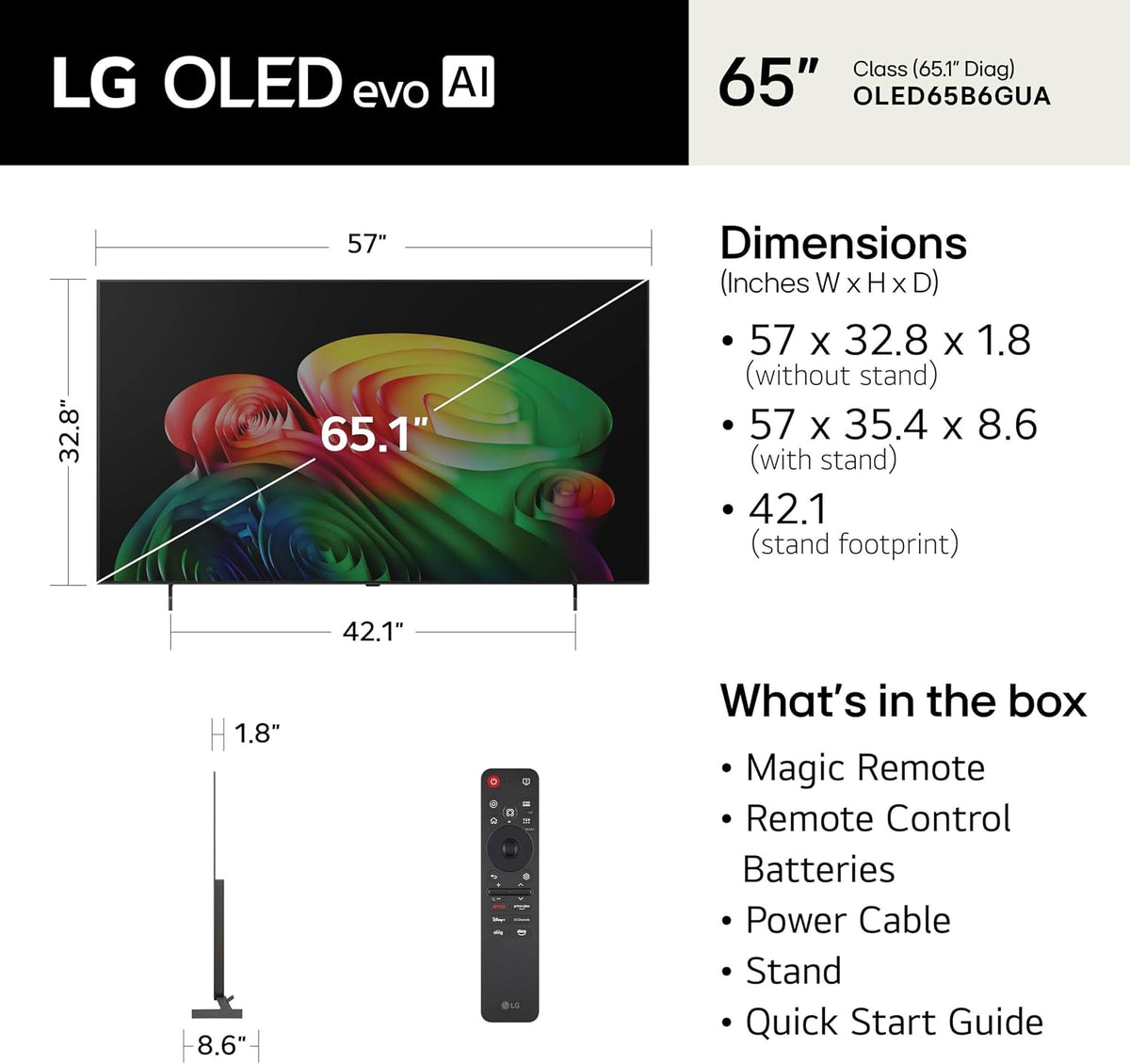 LG 65-Inch OLED AI 4K B6 Series Smart TV, 2026 Model