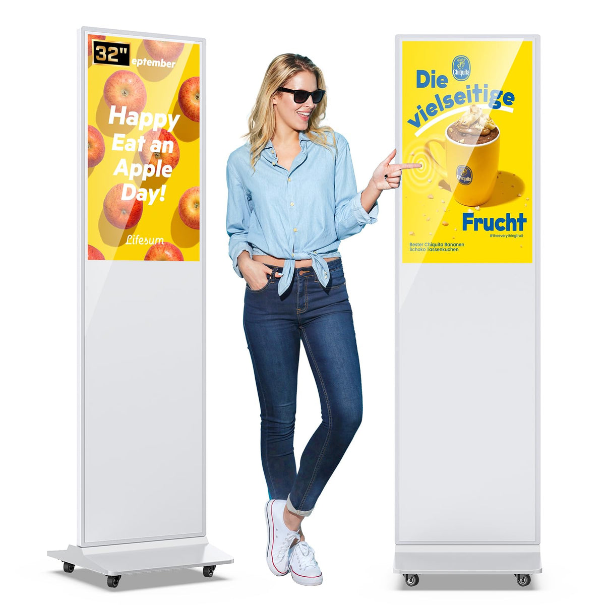 MWE 43 Inch Indoor Floor Standing Digital Signage Advertising Display Kiosk LCD Screen Commercial Totem Android System Vertical Poster with Auto Media Player