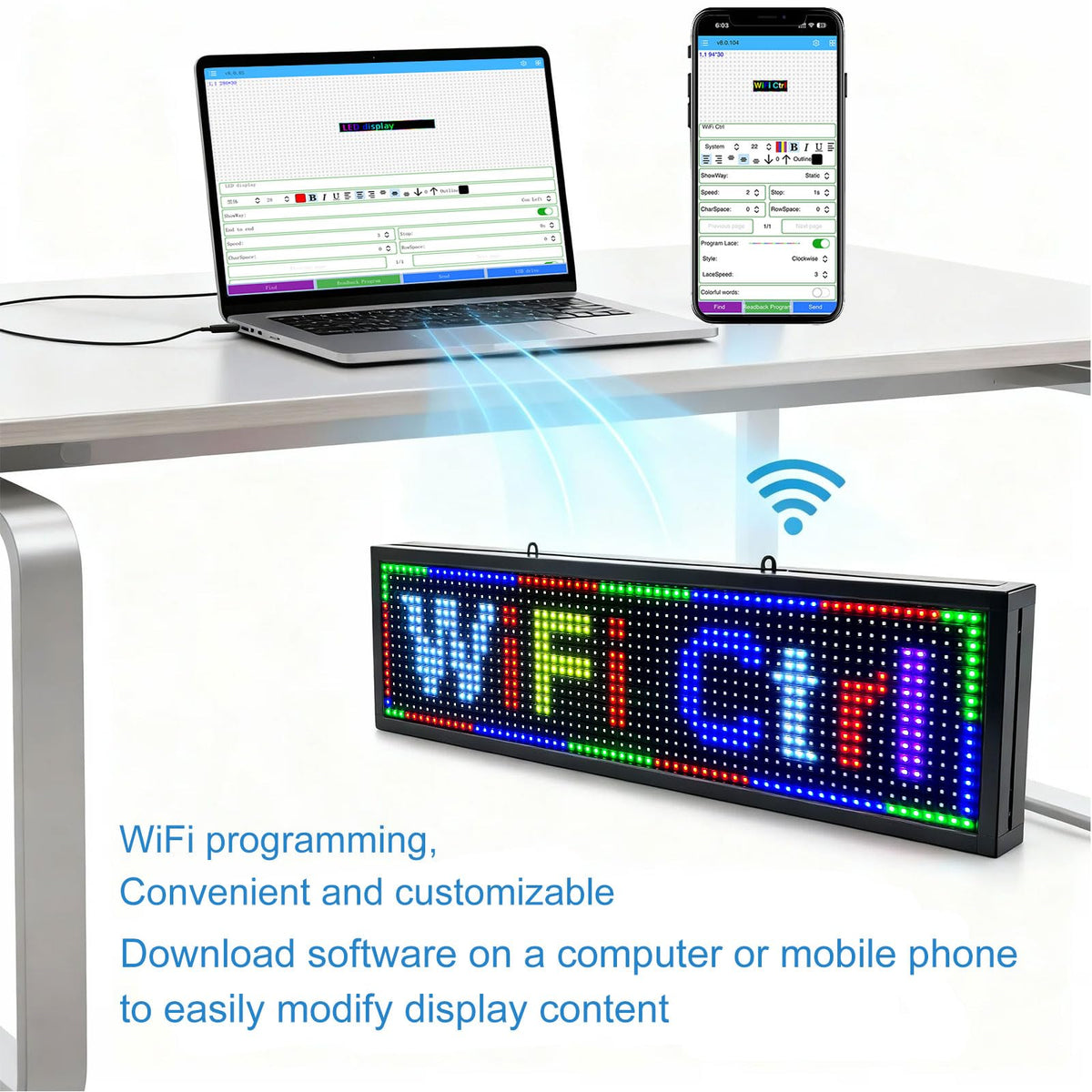 P6(40" * 17") Digital Programmable Scrolling Led Sign Scrolling Outdoor For Business message Board Display Screen Electronic Menu Board Wifi Control Word Light