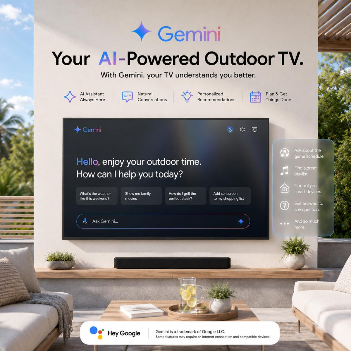 55" Outdoor TV, 4K UHD Google TV, 1000nits High Brightness Smart TVs