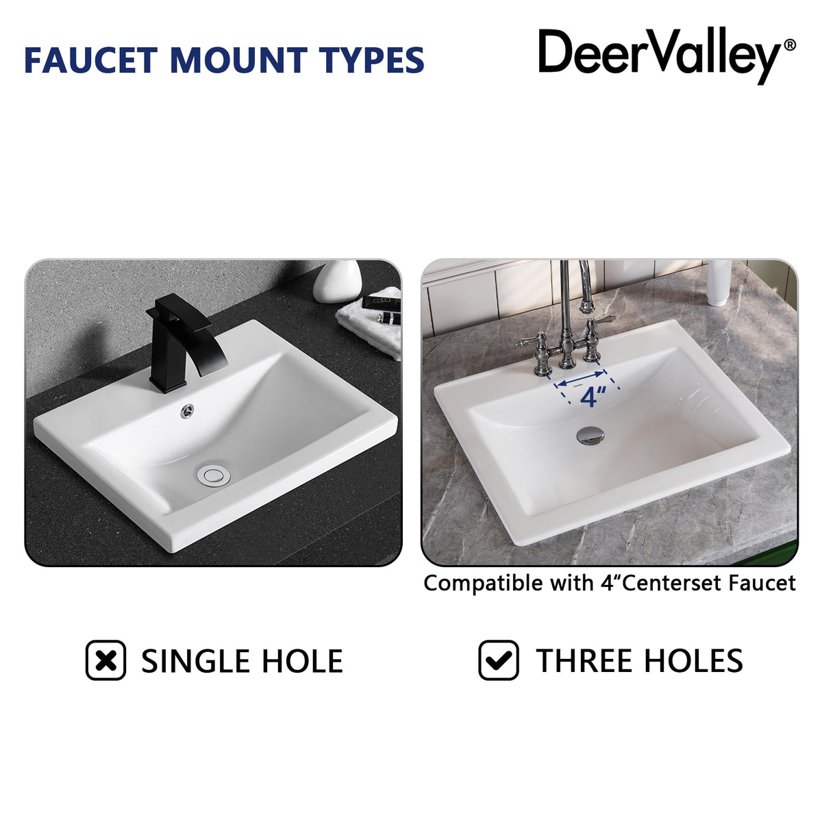 DeerValley Modern Drop In Bathroom Sink White 20"x17" Oval Vanity Art Basin