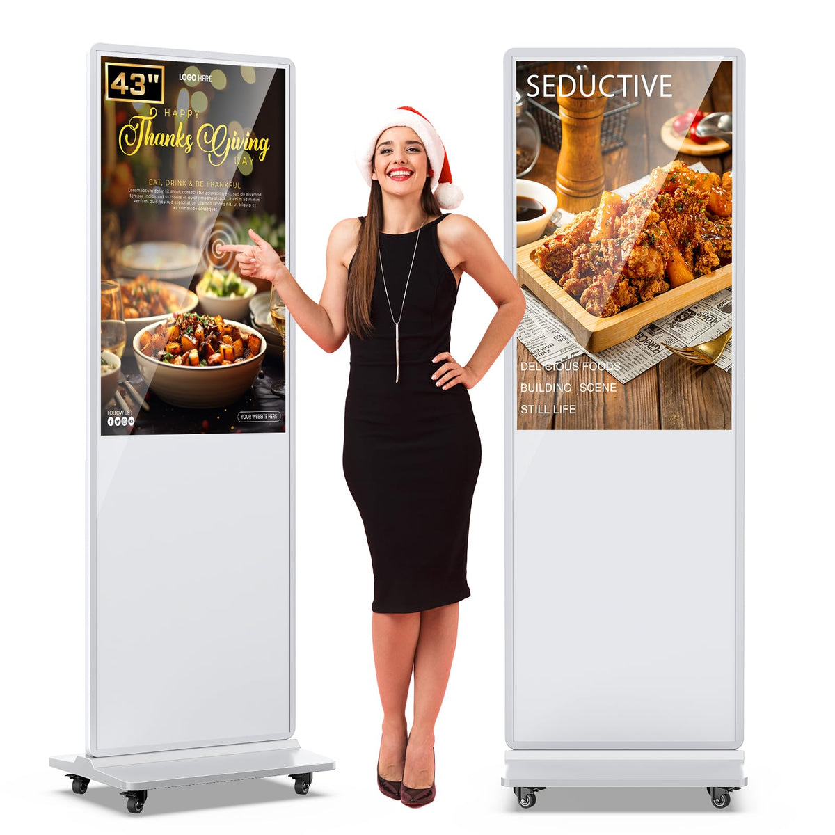 MWE 43 Inch Indoor Floor Standing Digital Signage Advertising Display Kiosk LCD Screen Commercial Totem Android System Vertical Poster with Auto Media Player
