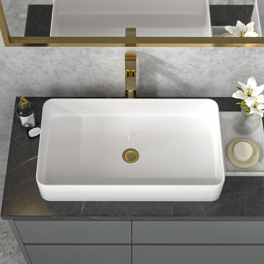 Sarlai Black Vessel Sink Rectangular - 24"x14" Modern Bathroom Vessel Sink Rectangle Above Counter Black Ceramic Porcelain Lavatory Vanity Sink Art Basin