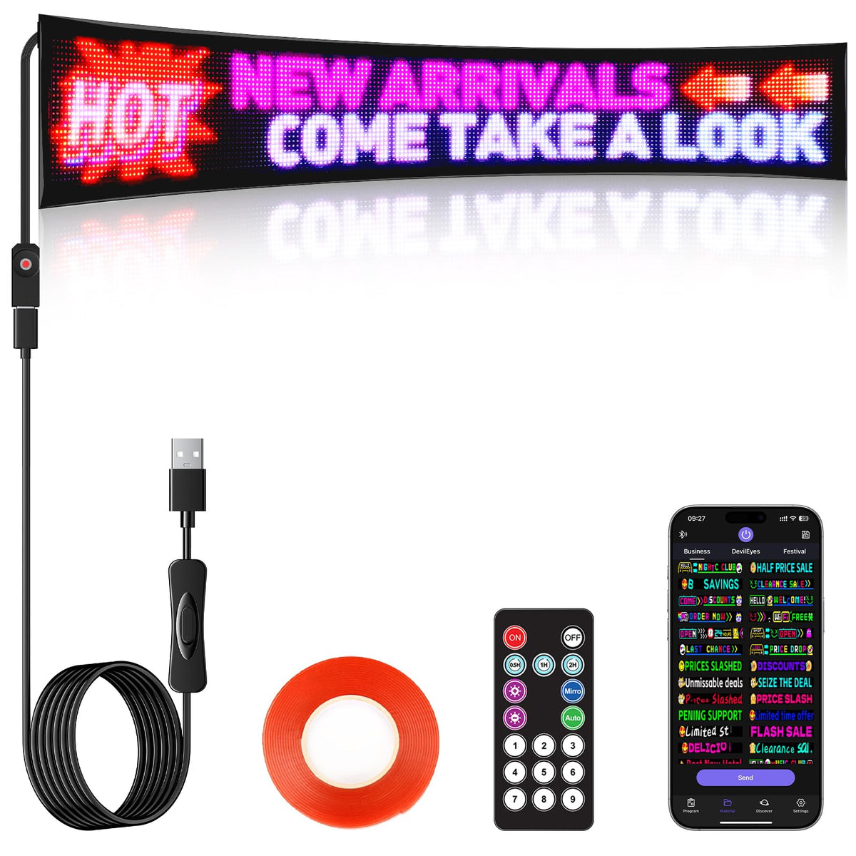 KJOY Bright Large Programmable LED Sign, 77''x8'' Flexible Scrolling LED Sign, Bluetooth App Control Custom Text Digital LED Display for Store, Schools, coffee, shop, Hotel