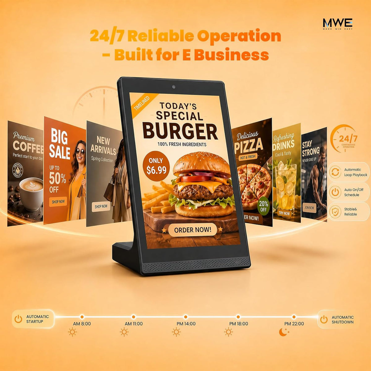 10.1 Inch Android Digital Signage Display, Tabletop Touchscreen Kiosk, Countertop Digital Menu Board with WiFi USB, Desktop Advertising Screen for Restaurants, Retail, Reception