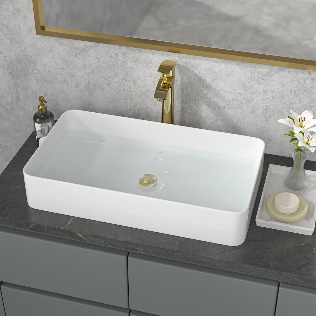 Sarlai Black Vessel Sink Rectangular - 24"x14" Modern Bathroom Vessel Sink Rectangle Above Counter Black Ceramic Porcelain Lavatory Vanity Sink Art Basin
