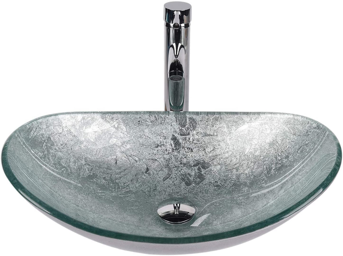 YOURLITE Bathroom Artistic Vessel Sink, Tempered Glass Countertop Bowl Sink